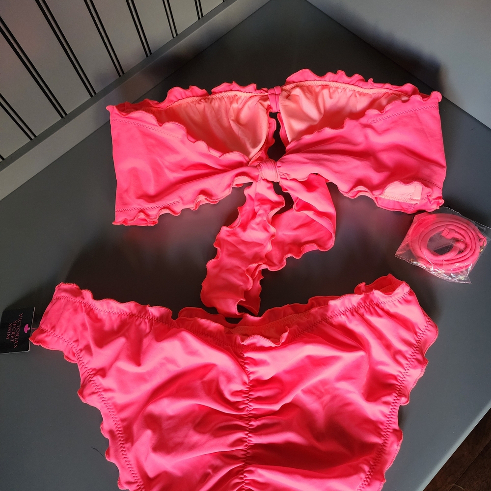 Neon Pink Ruffled Women's Bikini